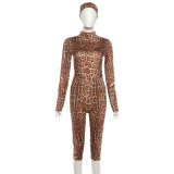 Leopard Print Long Sleeve Tight Five-Tenths Pants Suit GSLF-K25S86534