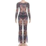 Print Long Sleeve See Through Two Piece Pants Set GSLF-K25S88792