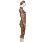 Leopard Print Long Sleeve Tight Five-Tenths Pants Suit GSLF-K25S86534