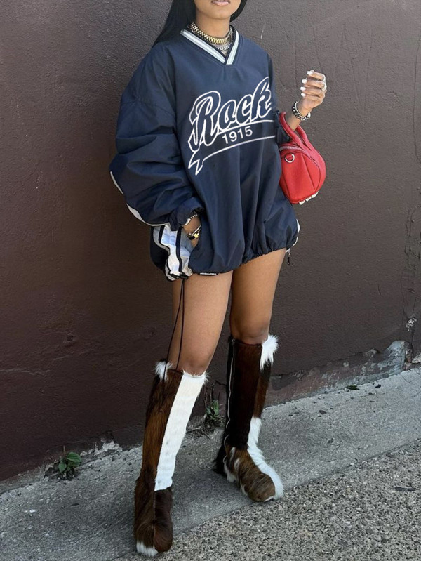 Letter Print Contrast Color Loose Sweatshirt YWXS-XS-LR07234