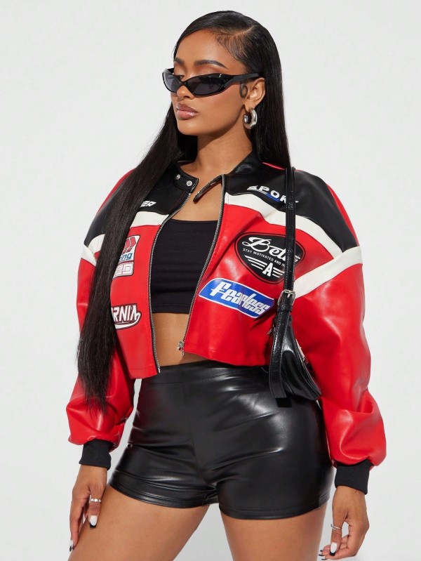 Letter Print Long Sleeve Jackets Coats YWXS-K25L1586