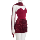 Sexy Off Shoulder Sequin Irregular Mini Dress GSZM-J25DS459