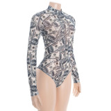 Dollar-Print Mesh See Through Bodysuit GAXB-D520BS