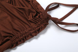Solid Color Wrap Chest Bodysuit Drawstring Long Skirt Suit  GYME-K25S88877