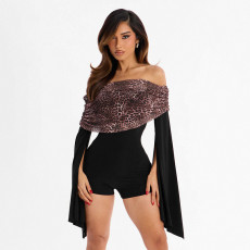 One Shoulder Leopard Print Romper MXBF-J25RP468