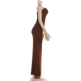 Solid Color Wrap Chest Bodysuit Drawstring Long Skirt Suit  GYME-K25S88877