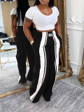 Contrast Color Casual Wide Leg Pants AIL-342