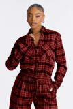Plaid Printed Long Sleeve Jumpsuit OSM-4495