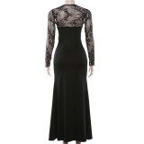 Lace Patchwork Deep V Neck Maxi Dress GYME-K25D90632