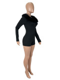 Fur-Collar Long-Sleeve Slim Romper SHD-9595