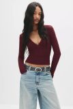 V Neck Long Sleeve Crop Tops GWLS-202515