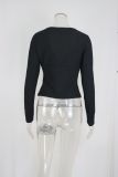 V Neck Long Sleeve Crop Tops GWLS-202515
