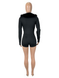 Fur-Collar Long-Sleeve Slim Romper SHD-9595