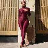 Solid Color Long Sleeve Slim Jumpsuit MXBF-J25JP448