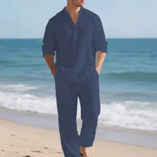 Men's Casual Solid Color Shirt Two Piece Pants Set FLZH-ZT167-ZK168