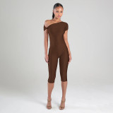 Slash Shoulder Solid Color Top Seven-Tenths Pants Suit MXBF-J25ST489