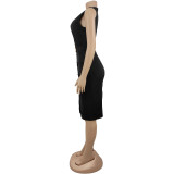 Single Breasted Solid Color Sleeveless Midi Dress BY-7623