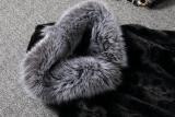 Plus Size White Rabbit Fur Hooded Coat HHMY-XF-腰带豹纹超长