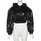 Long-Sleeved Hooded Faux Leather Jacket HHMY-5613