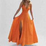 Plus Size Deep V Neck Split Maxi Dress GHHE-29249