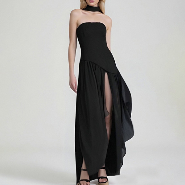 Plus Size Solid Color Split Tube Top Maxi Dress GHHE-29653
