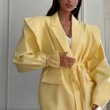 Plus Size Tie Up Loose V Neck Coats GHHE-29782