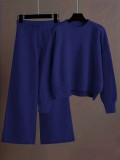 Plus Size Knits Solid Color Wide Leg Two Piece Pants Set FSXF-F760