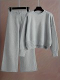 Plus Size Knits Solid Color Wide Leg Two Piece Pants Set FSXF-F760