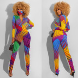 Zipper Print Long Sleeve Jumpsuit(Attach Mask) FSXF-F224