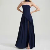 Plus Size Solid Color Split Tube Top Maxi Dress GHHE-29653