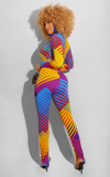 Zipper Print Long Sleeve Jumpsuit(Attach Mask) FSXF-F224