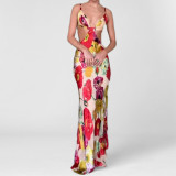 Plus Size Print Sling Backless Maxi Dress GHHE-29241