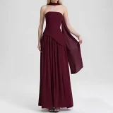 Plus Size Solid Color Split Tube Top Maxi Dress GHHE-29653