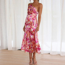 Plus Size Slash Neck Print Sling Fishtail Dress GHHE-23172