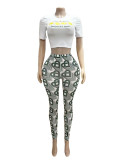 Print Short Sleeve T Shirt Tight Pants Suit GFCF-1219