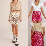 Heart-Print Color-Block Sequined Skirt GOLB-SU4243