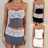 Lace Patchwork Wrap Chest Top Two Piece Skirts Set GOLB-SU4248