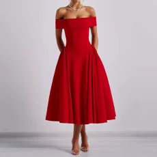 Plus Size One Shoulder Solid Color Maxi Dress GHHE-29261