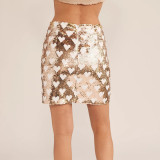 Heart-Print Color-Block Sequined Skirt GOLB-SU4243