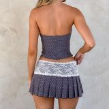 Lace Patchwork Wrap Chest Top Two Piece Skirts Set GOLB-SU4248