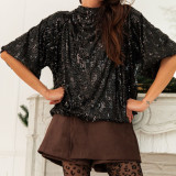 Fashion Sequin Half Sleeve Back Tie Up Shirt GOLB-SU4268