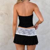 Lace Patchwork Wrap Chest Top Two Piece Skirts Set GOLB-SU4248