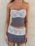 Lace Patchwork Wrap Chest Top Two Piece Skirts Set GOLB-SU4248