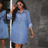 Plus Size Loose Lapel Denim Midi Dress GDAM-218638
