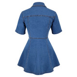 Short Sleeve Lapel Denim Mini Dress GDAM-218671