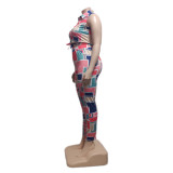 Plus Size Sleeveless Print Two Piece Pants Set QYXZ-9121