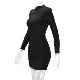 Solid Color Long Sleeve Midi Dress YMYF-8909