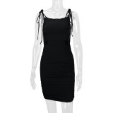 Sexy Solid Color Holes Tie Up Sling Mini Dress YMYF-9261