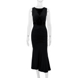 Sleeveless V Neck Slim Fishtail Dress YMYF-9552