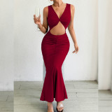 Sleeveless V Neck Slim Fishtail Dress YMYF-9552